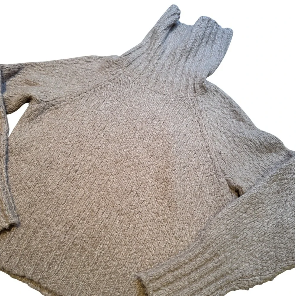 J.Crew Women's Large Alpaca Wool Blend Chunky Knit Turtleneck Sweater Beige Cozy